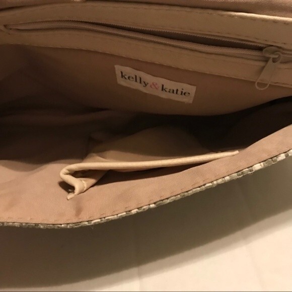 KELLY AND KATIE Tweed Clutch Handbag Chain Strap Green Tan Cream Snap Closure - Picture 4 of 6